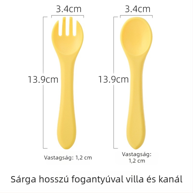 Csecsemő szilikon kanál és villa készlet – élelmiszerbiztos szilikon, 2 darabos készlet, 3 hónapos kortól, márka Shundong silicone