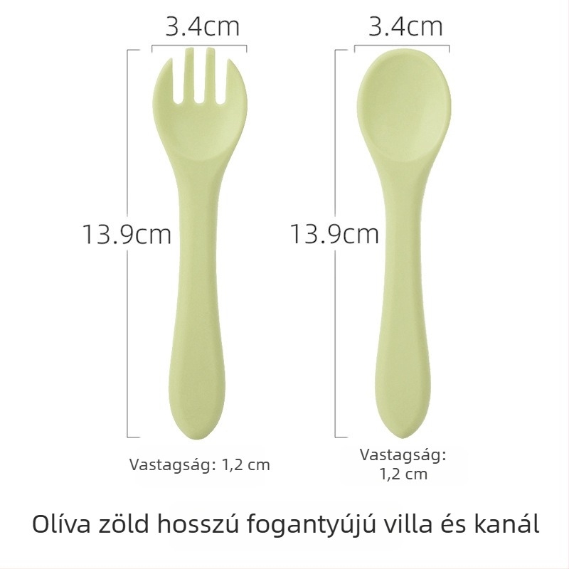 Csecsemő szilikon kanál és villa készlet – élelmiszerbiztos szilikon, 2 darabos készlet, 3 hónapos kortól, márka Shundong silicone
