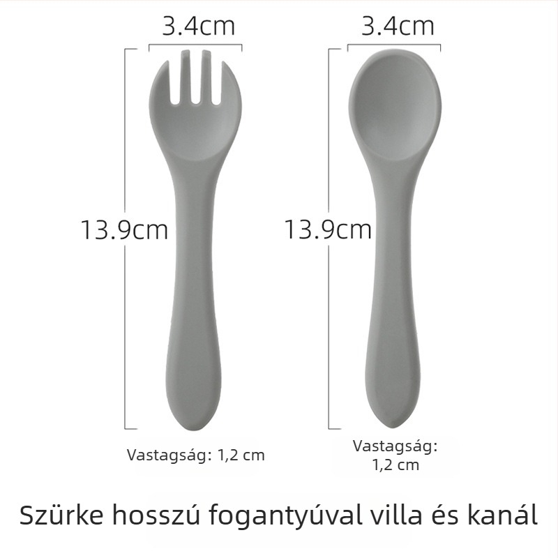 Csecsemő szilikon kanál és villa készlet – élelmiszerbiztos szilikon, 2 darabos készlet, 3 hónapos kortól, márka Shundong silicone