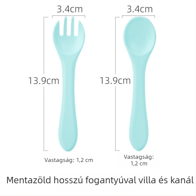 Csecsemő szilikon kanál és villa készlet – élelmiszerbiztos szilikon, 2 darabos készlet, 3 hónapos kortól, márka Shundong silicone