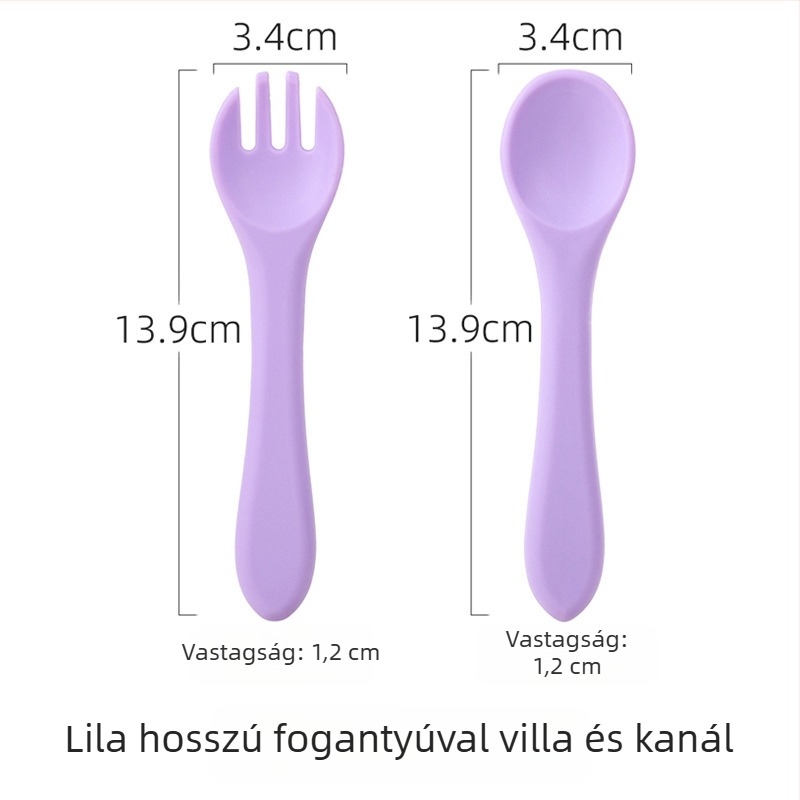 Csecsemő szilikon kanál és villa készlet – élelmiszerbiztos szilikon, 2 darabos készlet, 3 hónapos kortól, márka Shundong silicone