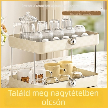 Háromszintes asztali műanyag pohártartó tároló vízelvezető tálcával