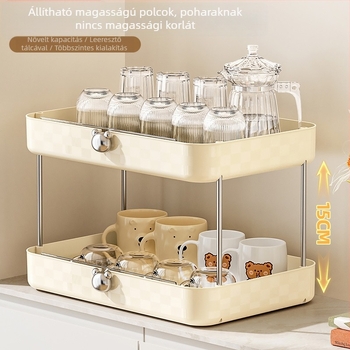 Háromszintes asztali műanyag pohártartó tároló vízelvezető tálcával