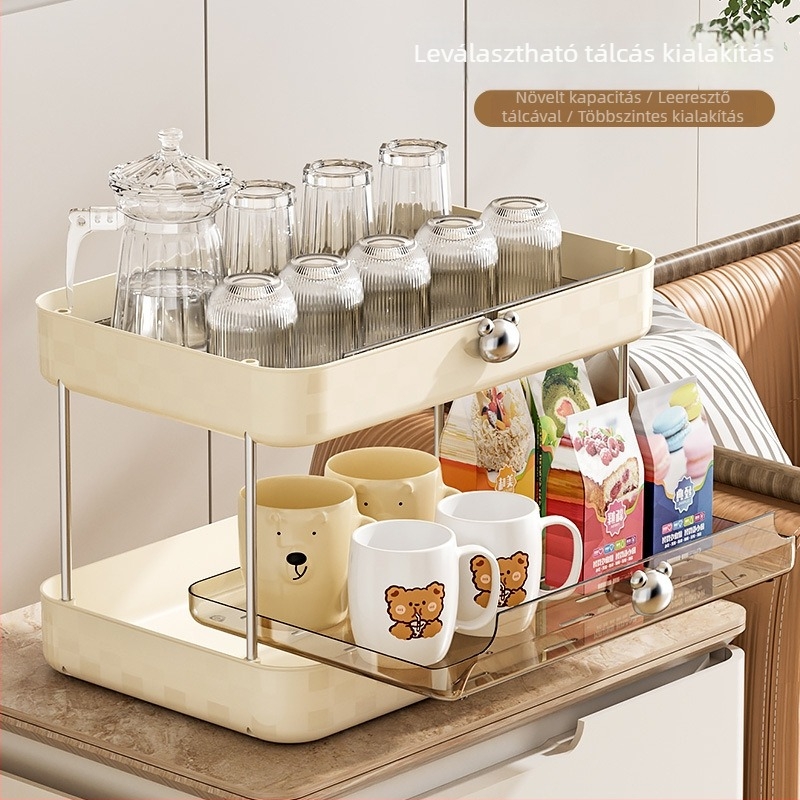 Háromszintes asztali műanyag pohártartó tároló vízelvezető tálcával