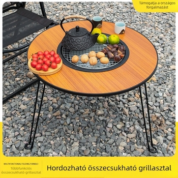 Összecsukható kültéri tea- és tűzhelyasztal – kör alakú, multifunkcionális kültéri kazánasztal, mesterséges lemezből, testreszabás elérhető
