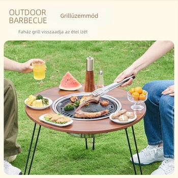 Összecsukható kültéri tea- és tűzhelyasztal – kör alakú, multifunkcionális kültéri kazánasztal, mesterséges lemezből, testreszabás elérhető