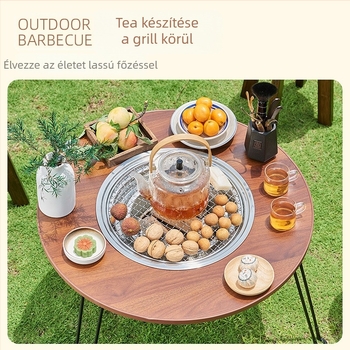 Összecsukható kültéri tea- és tűzhelyasztal – kör alakú, multifunkcionális kültéri kazánasztal, mesterséges lemezből, testreszabás elérhető
