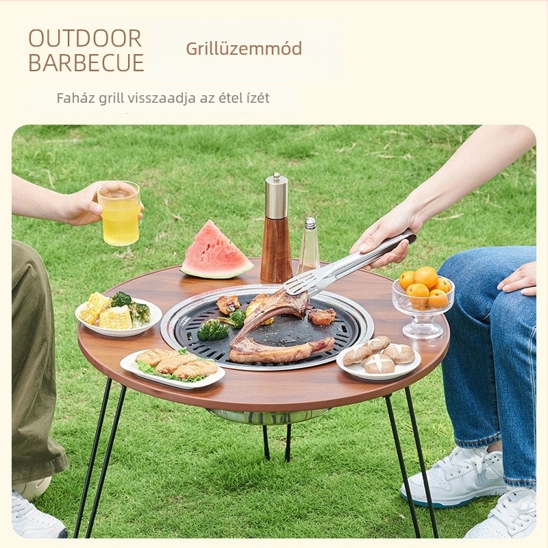 Összecsukható kültéri tea- és tűzhelyasztal – kör alakú, multifunkcionális kültéri kazánasztal, mesterséges lemezből, testreszabás elérhető