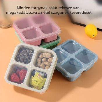 Ebédes doboz fedővel, négy rekeszes, műanyagból készült, mikróbarát, kapacitás alatt 300 ml