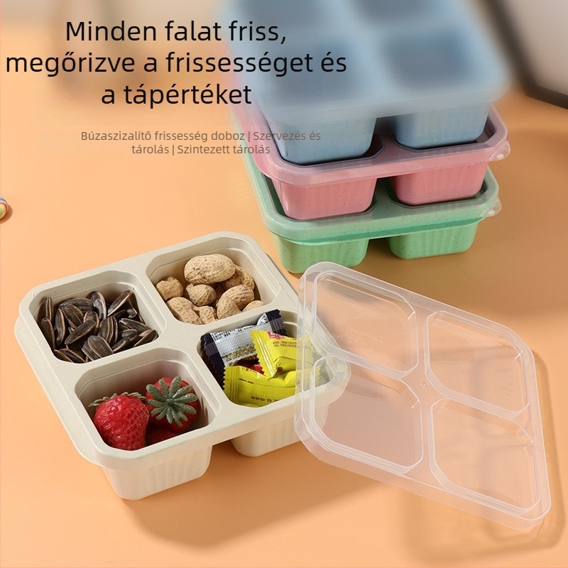 Ebédes doboz fedővel, négy rekeszes, műanyagból készült, mikróbarát, kapacitás alatt 300 ml