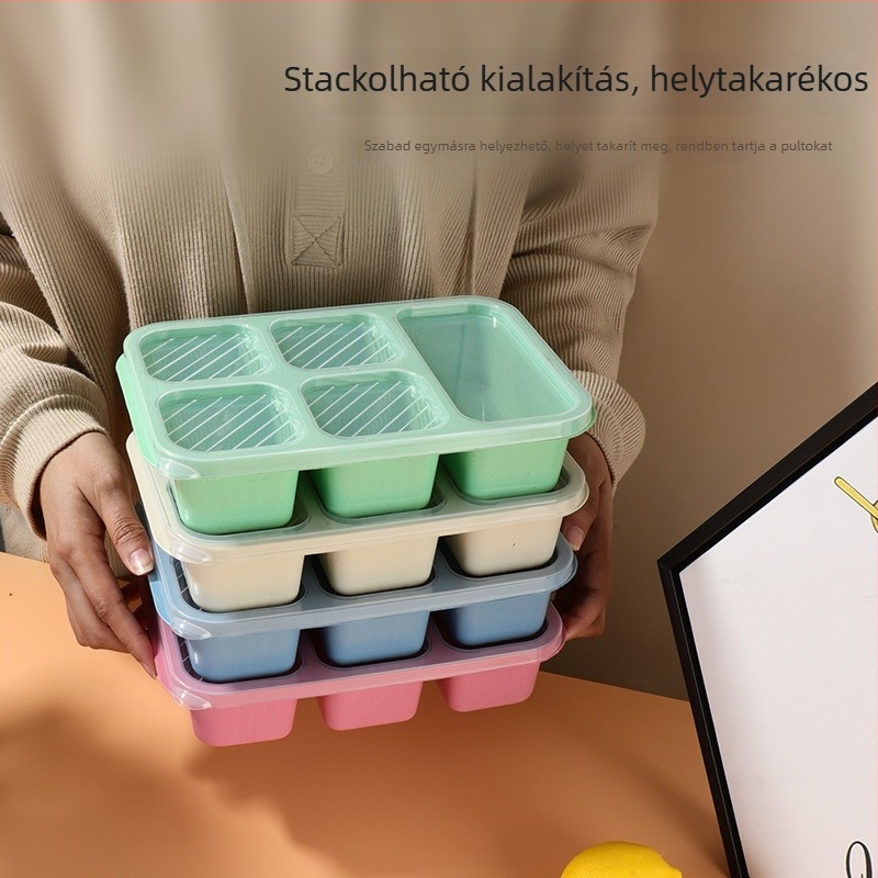 Ebédes doboz fedővel, négy rekeszes, műanyagból készült, mikróbarát, kapacitás alatt 300 ml