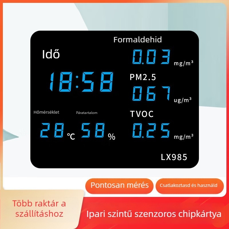Beltéri levegőminőség-figyelő hőmérséklet, páratartalom, CO2, formaldehid és PM2.5 detektor