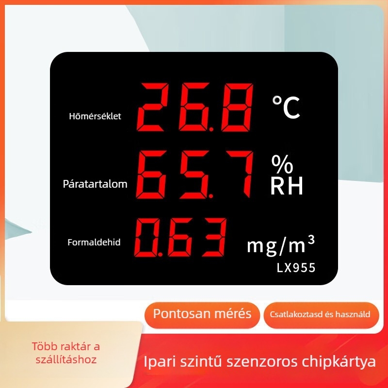 Beltéri levegőminőség-figyelő hőmérséklet, páratartalom, CO2, formaldehid és PM2.5 detektor