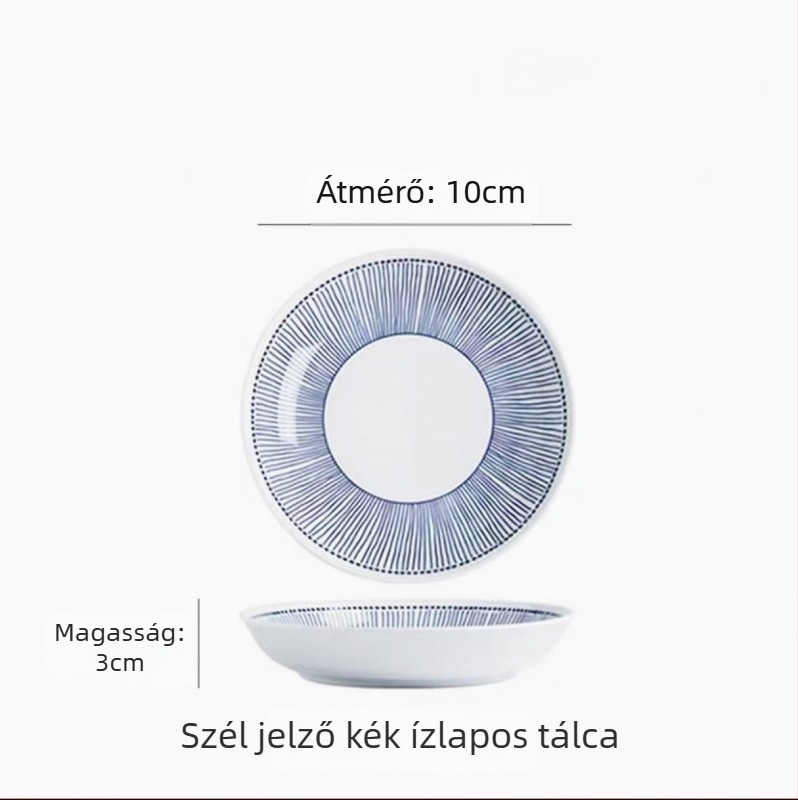 Porcelán mártásos tányérok, japán stílus, kerek, 6 darabos készlet, növényi minta
