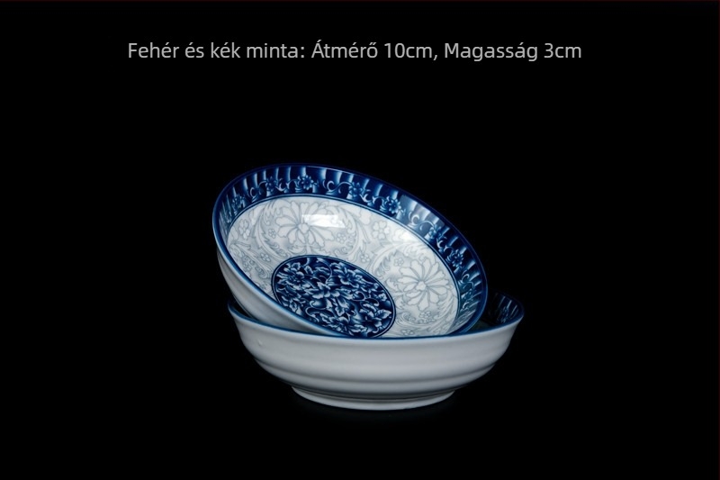 Porcelán mártásos tányérok, japán stílus, kerek, 6 darabos készlet, növényi minta
