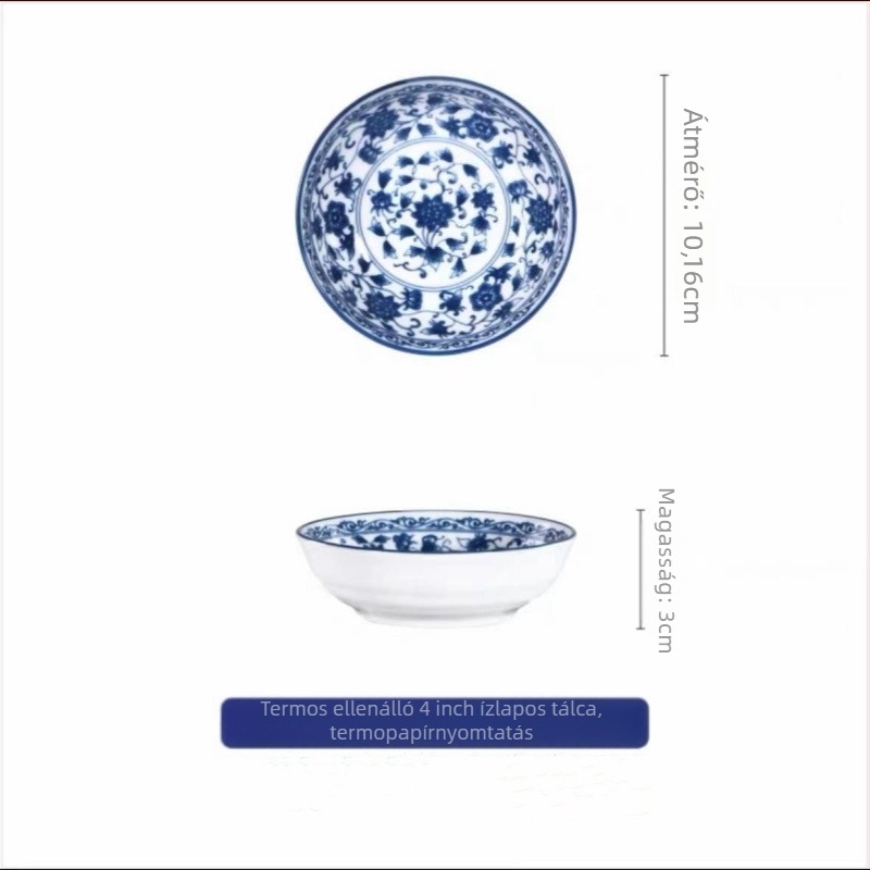 Porcelán mártásos tányérok, japán stílus, kerek, 6 darabos készlet, növényi minta