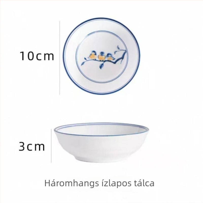 Porcelán mártásos tányérok, japán stílus, kerek, 6 darabos készlet, növényi minta