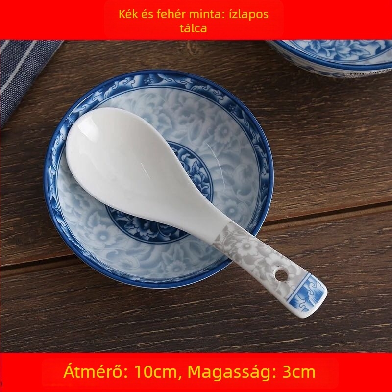 Porcelán mártásos tányérok, japán stílus, kerek, 6 darabos készlet, növényi minta