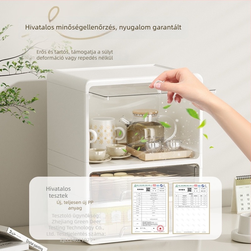 Irodai pohártartó, porvédett PP anyagú tároló szekrény kávé-, tea-, bor- és víz poharak számára, modern minimalista stílus, fúrás nélkül