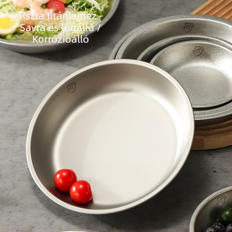 Tiszta titánból készült kerek tányér kempingezéshez, edénykészlet, egyben öntött felület, modern minimalist stílus