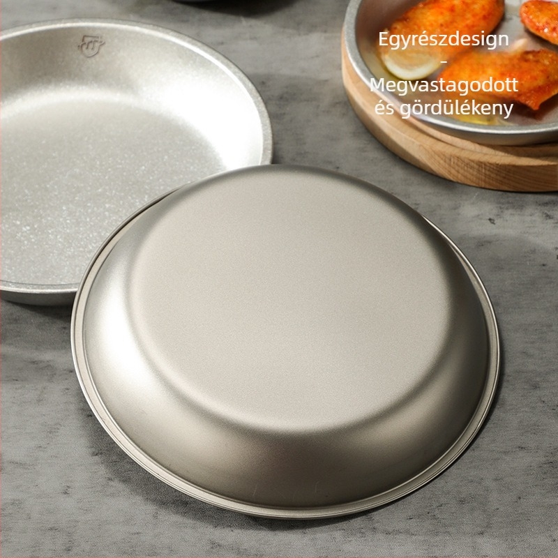 Tiszta titánból készült kerek tányér kempingezéshez, edénykészlet, egyben öntött felület, modern minimalist stílus