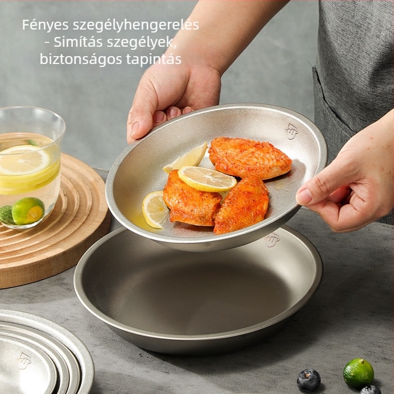 Tiszta titánból készült kerek tányér kempingezéshez, edénykészlet, egyben öntött felület, modern minimalist stílus