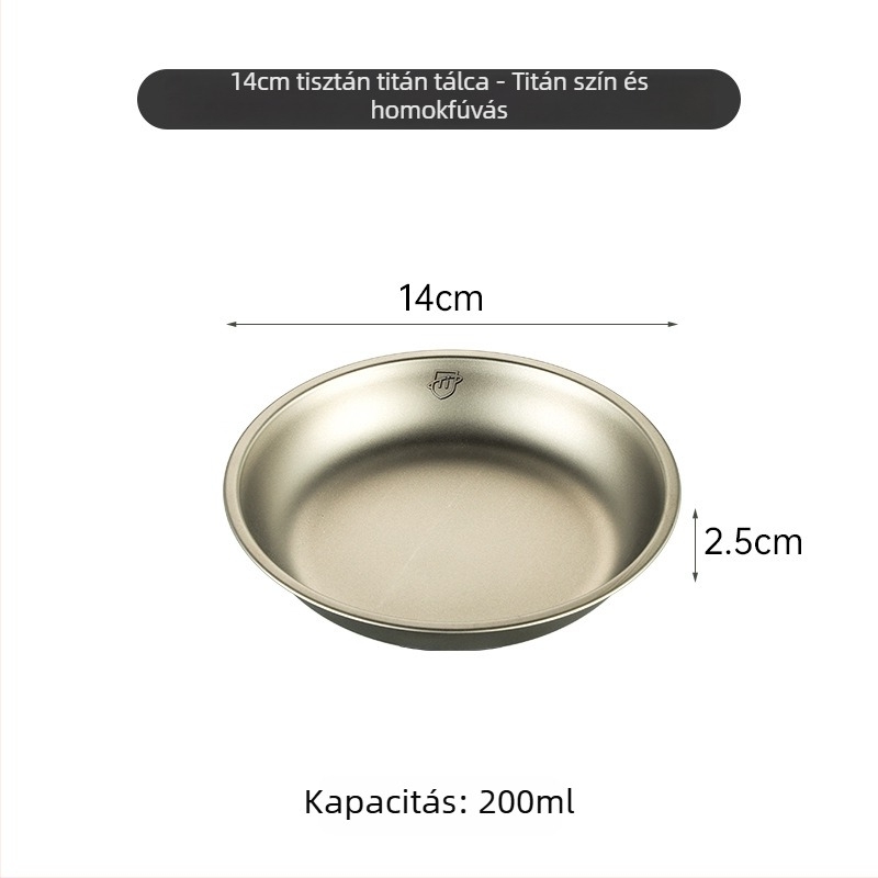 Tiszta titánból készült kerek tányér kempingezéshez, edénykészlet, egyben öntött felület, modern minimalist stílus