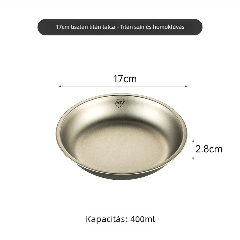 Tiszta titánból készült kerek tányér kempingezéshez, edénykészlet, egyben öntött felület, modern minimalist stílus