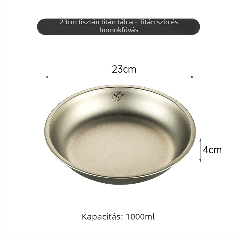 Tiszta titánból készült kerek tányér kempingezéshez, edénykészlet, egyben öntött felület, modern minimalist stílus
