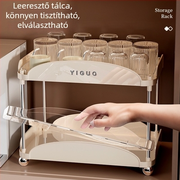 Asztali pohár tároló állvány, dupla rétegű szárítással, ABS+PET anyag, modern minimalista dizájn