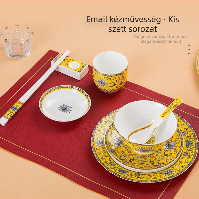 Emalizált csont porcelán tál, kör alakú, növény- és virágmintával, kínai stílusú (új chinoiserie), logó nyomtatás és testreszabás elérhető