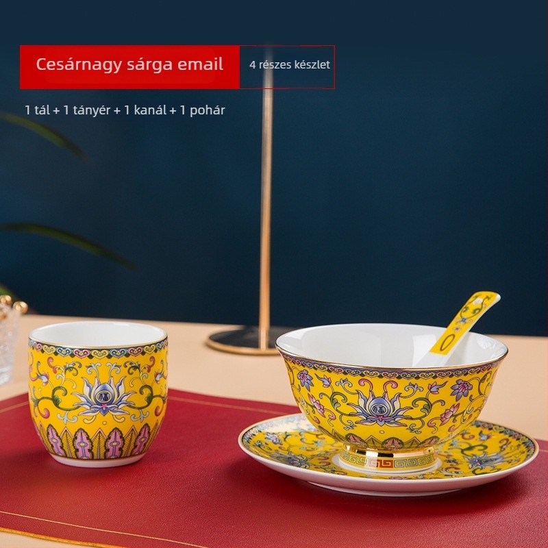 Emalizált csont porcelán tál, kör alakú, növény- és virágmintával, kínai stílusú (új chinoiserie), logó nyomtatás és testreszabás elérhető