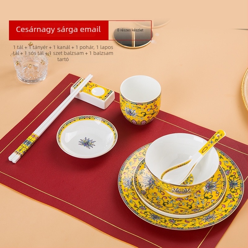 Emalizált csont porcelán tál, kör alakú, növény- és virágmintával, kínai stílusú (új chinoiserie), logó nyomtatás és testreszabás elérhető