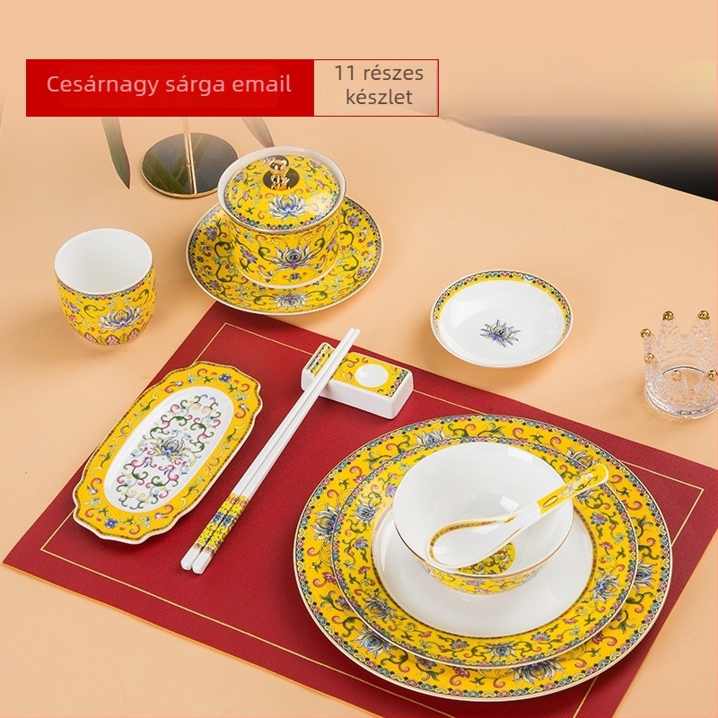 Emalizált csont porcelán tál, kör alakú, növény- és virágmintával, kínai stílusú (új chinoiserie), logó nyomtatás és testreszabás elérhető