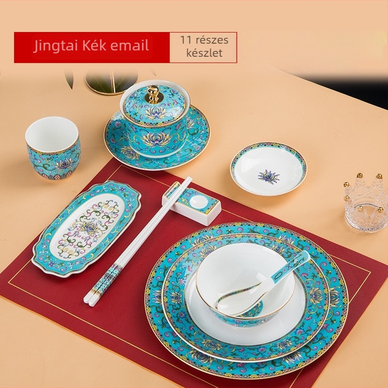 Emalizált csont porcelán tál, kör alakú, növény- és virágmintával, kínai stílusú (új chinoiserie), logó nyomtatás és testreszabás elérhető