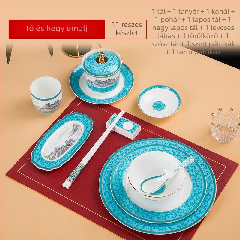 Emalizált csont porcelán tál, kör alakú, növény- és virágmintával, kínai stílusú (új chinoiserie), logó nyomtatás és testreszabás elérhető
