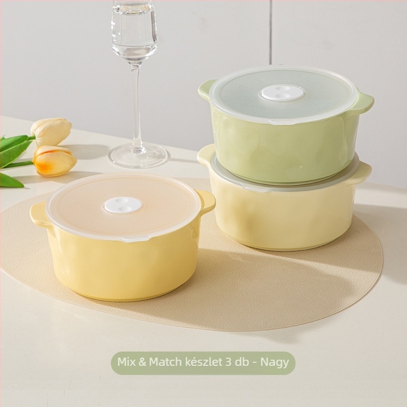 Kerámia frissességmegőrző tál fedéllel, mikrózható, 301–500 ml kapacitás