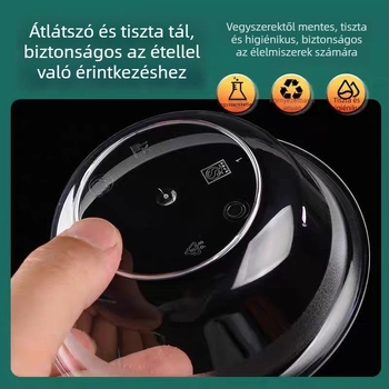 Egyszer használatos műanyag étkészlet: tálak és evőpálcikák, négy darabos készlet, kör alakú tálak, hőálló, élelmiszer-minőségű