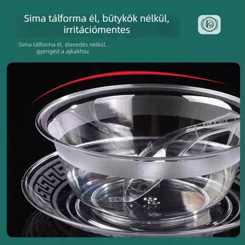 Egyszer használatos műanyag étkészlet: tálak és evőpálcikák, négy darabos készlet, kör alakú tálak, hőálló, élelmiszer-minőségű