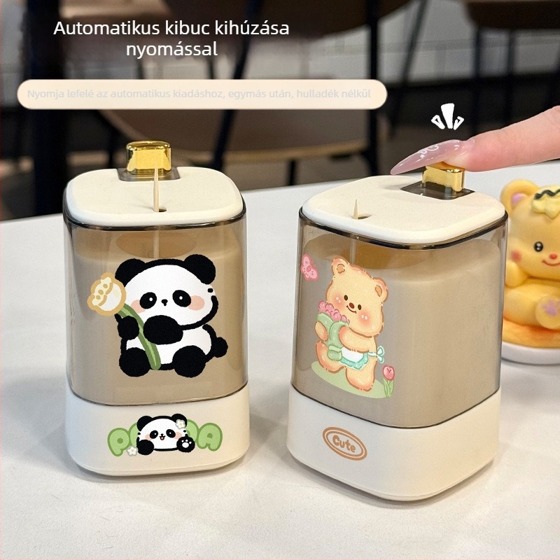 Fogpiszkáló tartó automatikus kiemeléssel, animációs stílusú, műanyag kivitel, otthoni használatra