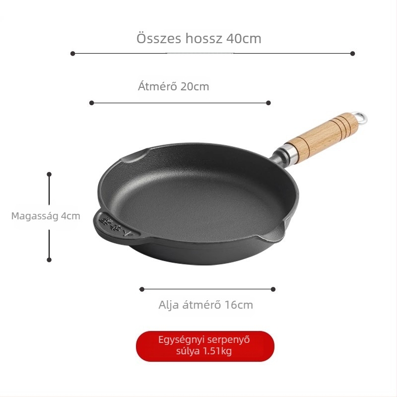 Öntöttvas serpenyő bevonat nélküli, egylapos aljzattal, gáztűzhelyhez és indukcióhoz kompatibilis
