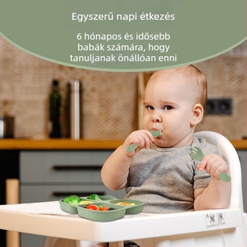 Hat részes babaszilikon étkészlet szívókorongokkal — asztali étkezéshez való, élelmiszer-minőségű szilikon, 6 hónapos kortól, Norai Baking márka