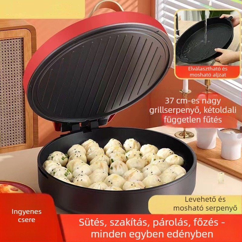 Elektromos palacsinta sütő tál kettős oldalas fűtéssel, eltávolítható és mosható, 1000W+, 110–240V, mechanikus vezérlés, 4–5 adaghoz