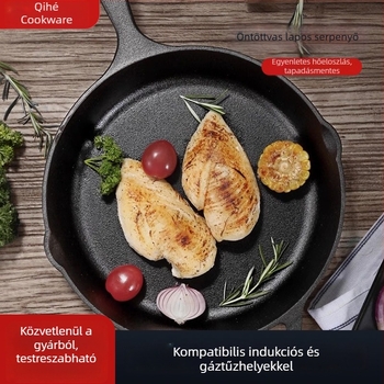 Öntöttvas lapos serpenyő tojások és palacsinták számára, bevonat nélküli, gáztűzhely és indukciós főzőlap kompatibilis, méretek 10/14/16/25 cm