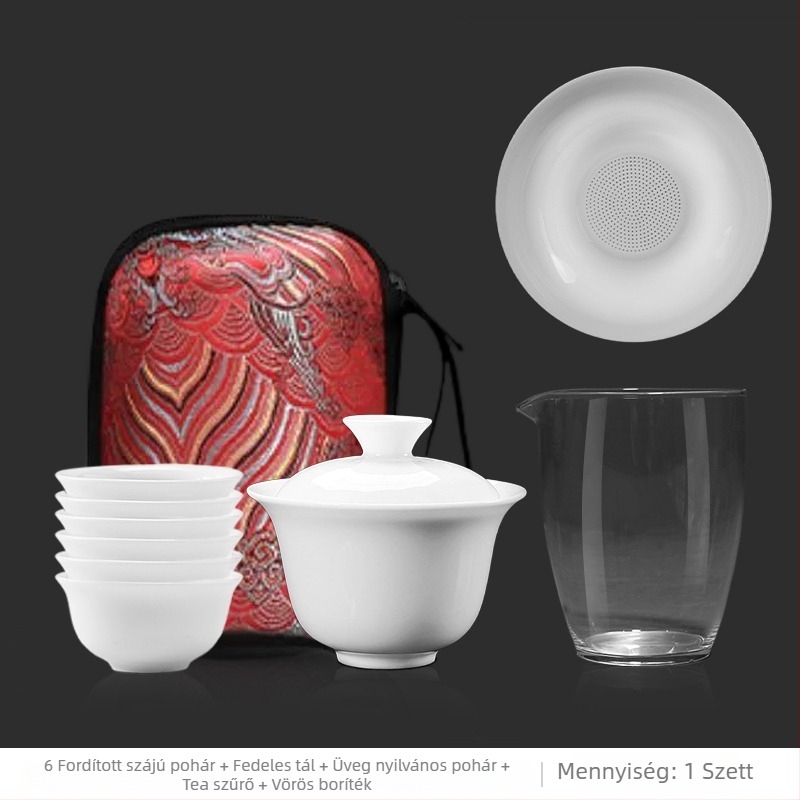 Kempingezéshez teáskészlet fedővel – porcelán, ovális alak, modern minimalist stílus, spray-bevonatú felület, mintázat 69850
