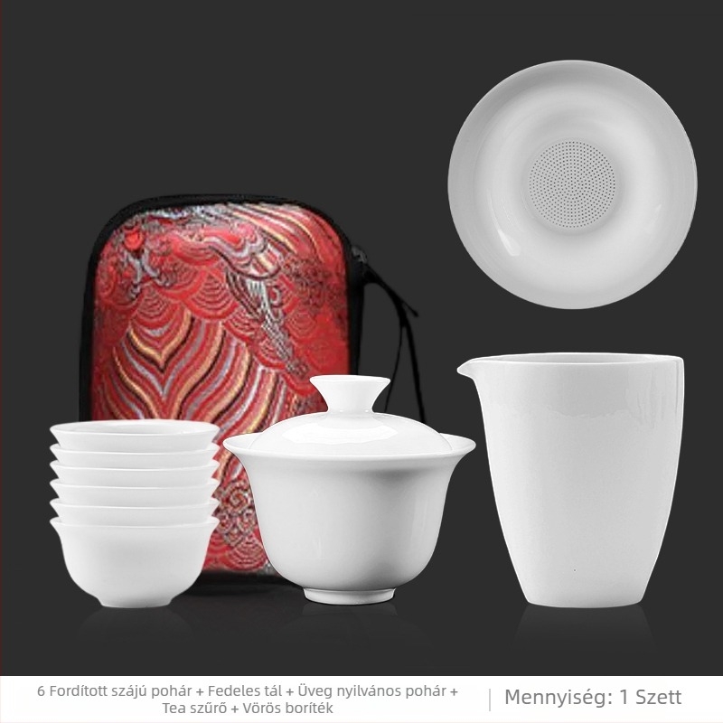 Kempingezéshez teáskészlet fedővel – porcelán, ovális alak, modern minimalist stílus, spray-bevonatú felület, mintázat 69850
