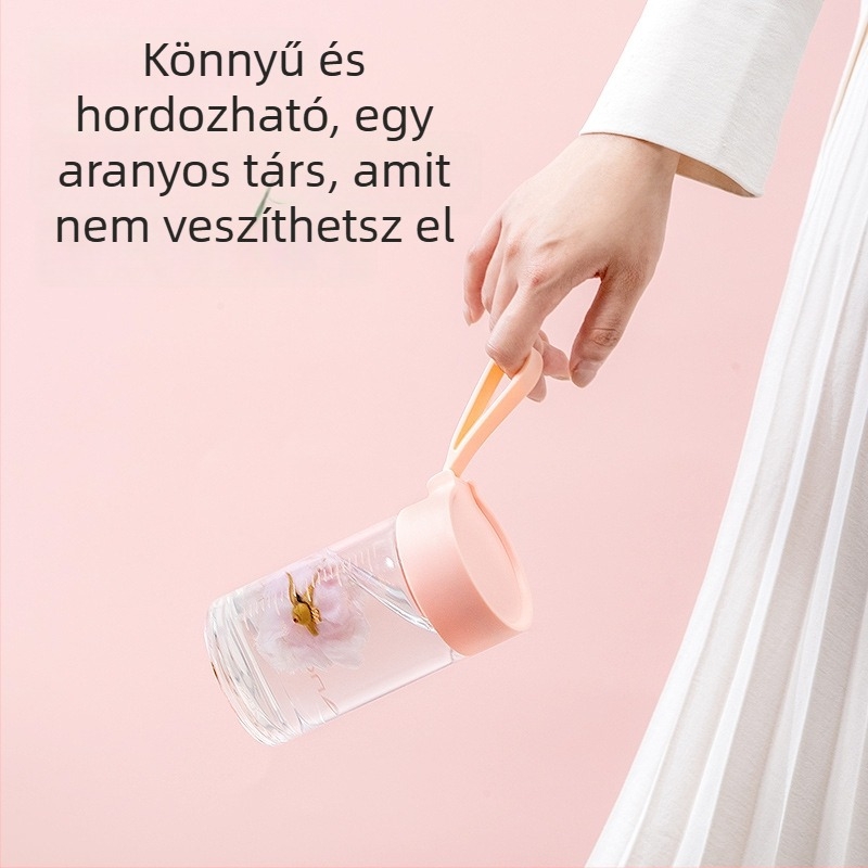 Hordozható boroszilikát üveg pohár virágos mintával, magas hőállóság, szivárgásmentes zárás