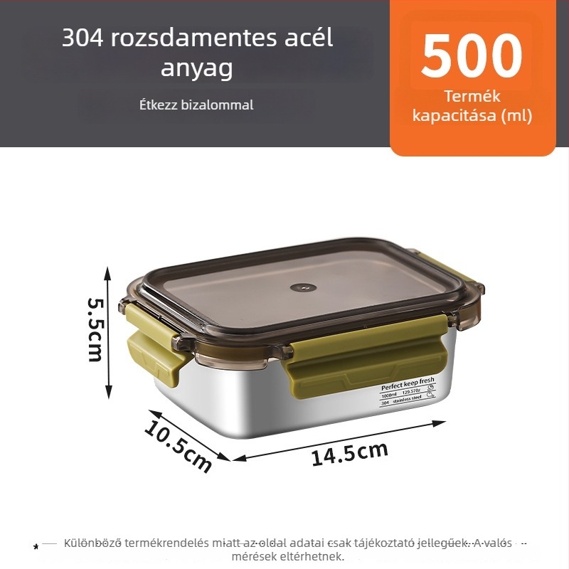 Kör alakú ebédes doboz 304 rozsdamentes acélból — mikróban használható, zárható a frissesség megőrzésére, nagy kapacitás