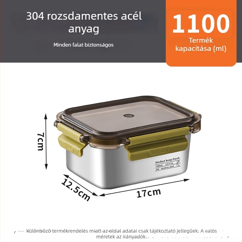 Kör alakú ebédes doboz 304 rozsdamentes acélból — mikróban használható, zárható a frissesség megőrzésére, nagy kapacitás
