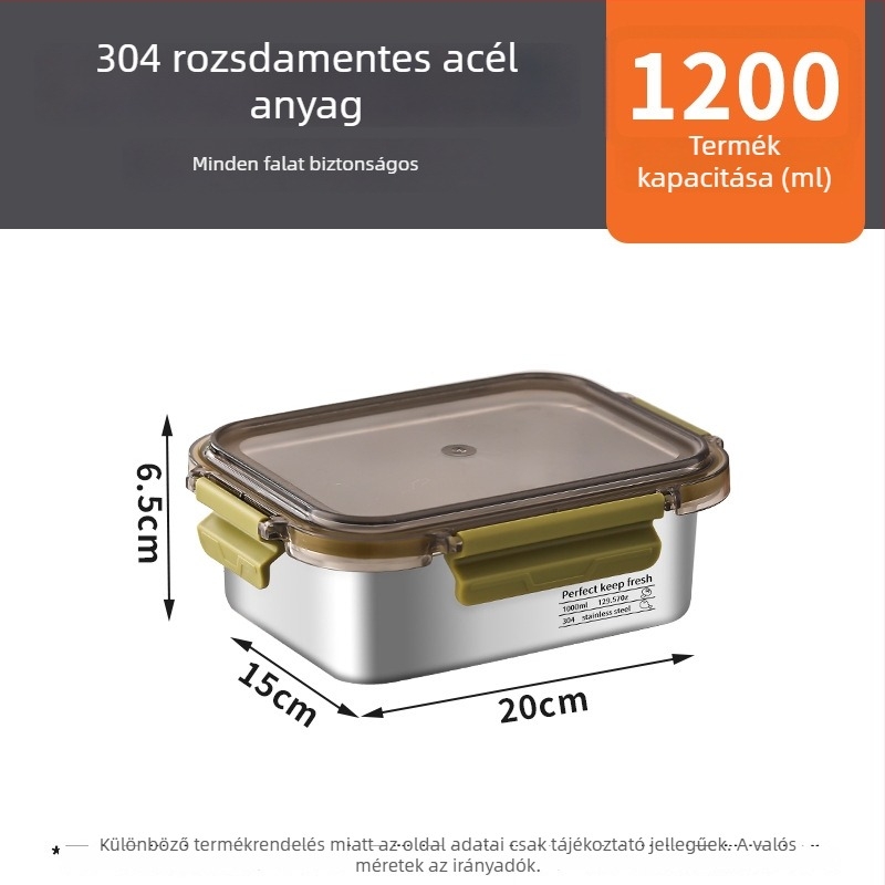Kör alakú ebédes doboz 304 rozsdamentes acélból — mikróban használható, zárható a frissesség megőrzésére, nagy kapacitás